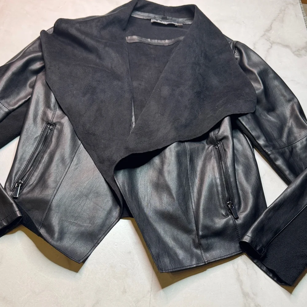 Bagatelle Faux Leather Draped Jacket - Picture 3 of 7